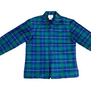 VTG ICE Green & Blue Plaid Silk Taffeta Long Sleeve Blouse-Sz. 8